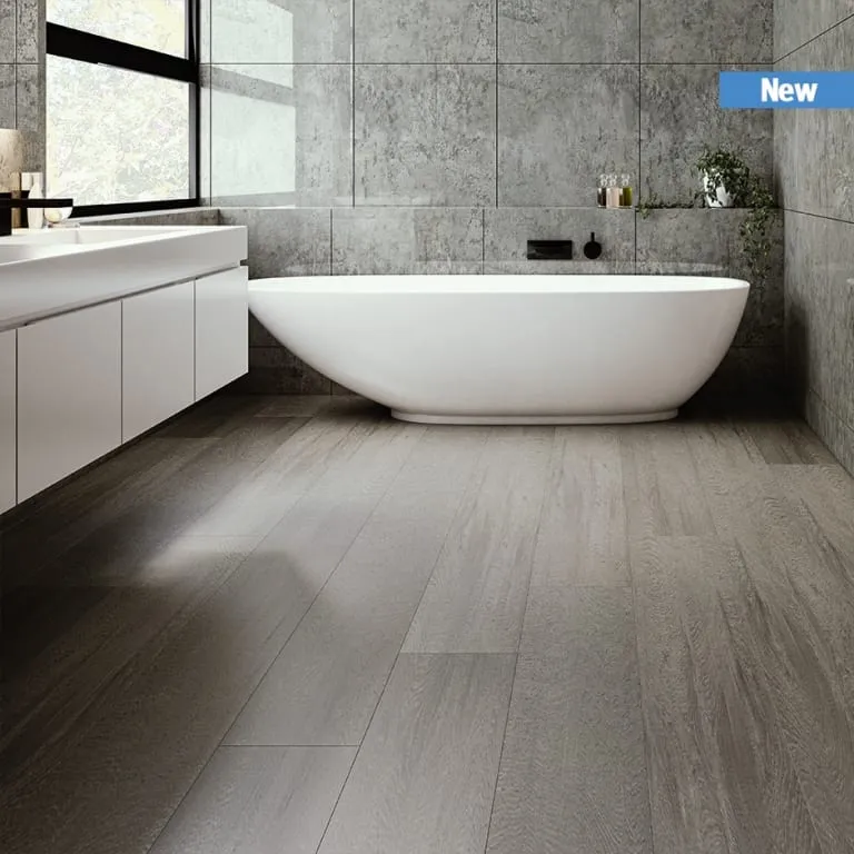image hybrid vinyl floor in bathroom showing great for wet area flooring